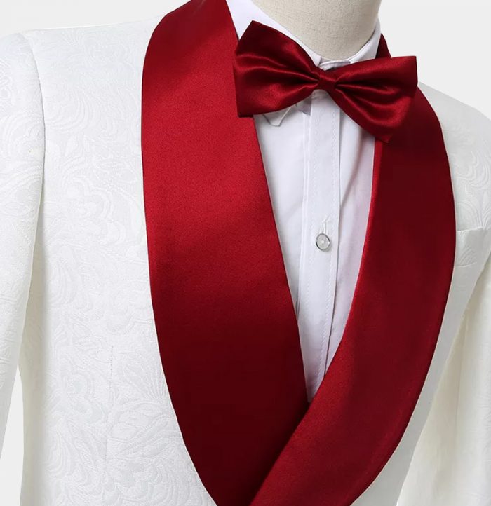 Floral White Double Breasted Slim Fit Tuxedo 3