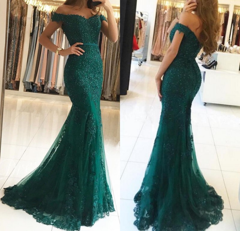 Mermaid Off-the-shoulder Sleeveless Floor-length Lace Formal Wear With Lace 3