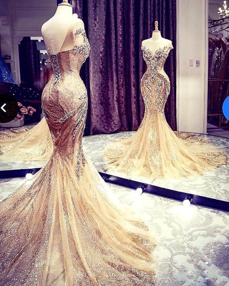 Mermaid Jewel Neck Sleeveless Sweep / Brush Train Evening Gown With Rhinestone 5