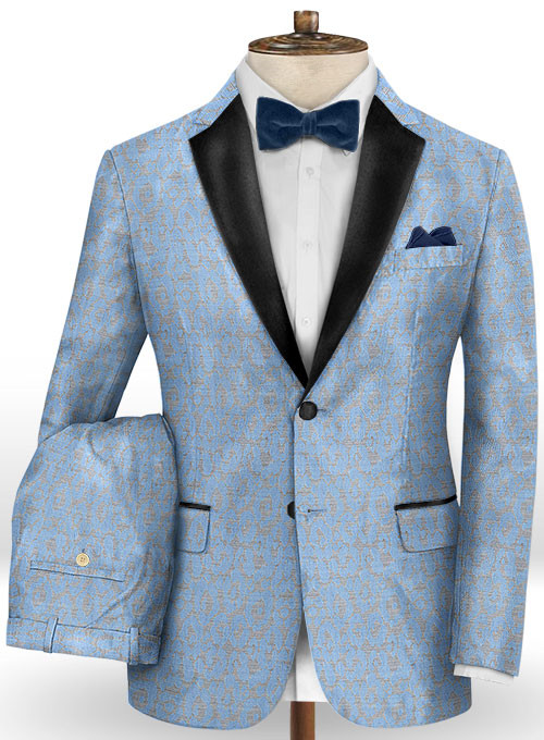 Sky Blue Printed Men Suits 2