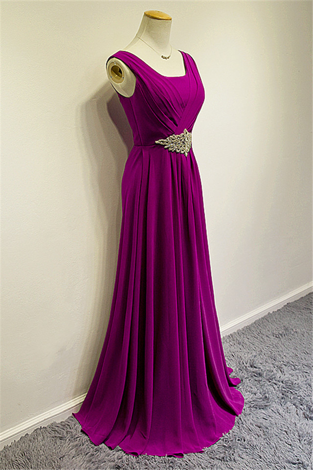 A-line Sleeveless Sweep / Brush Train 100D Chiffon Evening Dress With Crystal 4