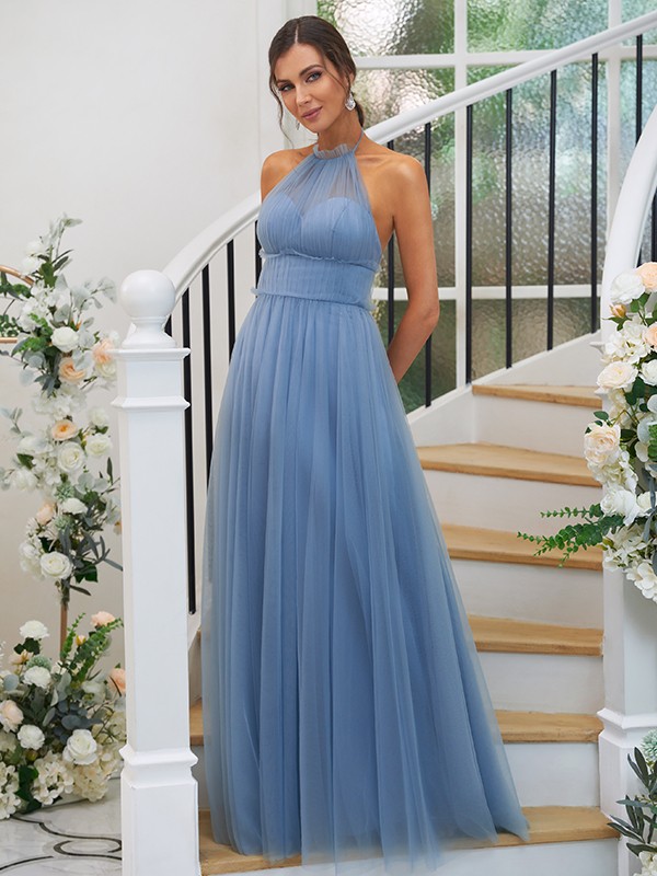 A-line Halter-neck Sleeveless Floor-length Bridesmaid Dress 4