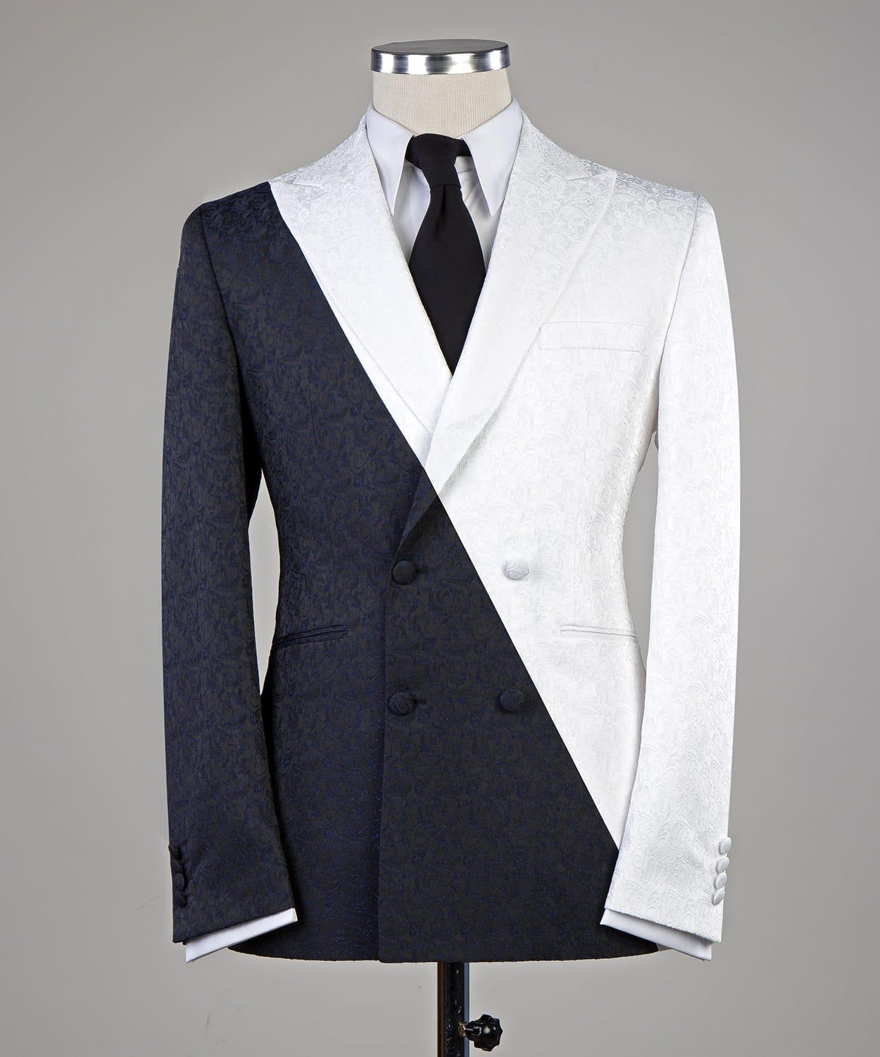 White And Black Double Breasted Slim Fit Men Suit 3