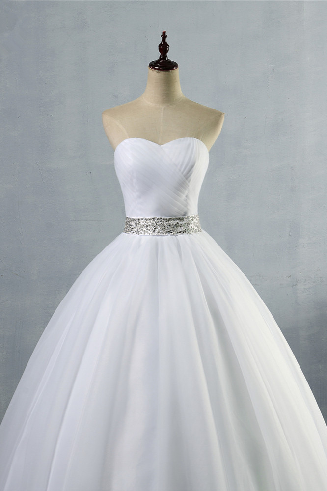 A-line Sweetheart Neck Sleeveless Floor-length Tulle Bridal Dress 4