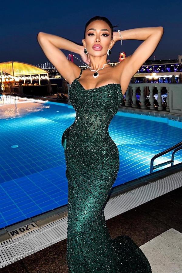 Sparkly Green Spaghettistraps Long Mermad Prom Dresses Evening Gowns 3