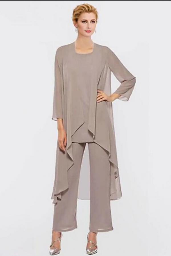 Plus Size Floor Length Pantsuit Mother of the Bride Dress with  Bateau Neck 3