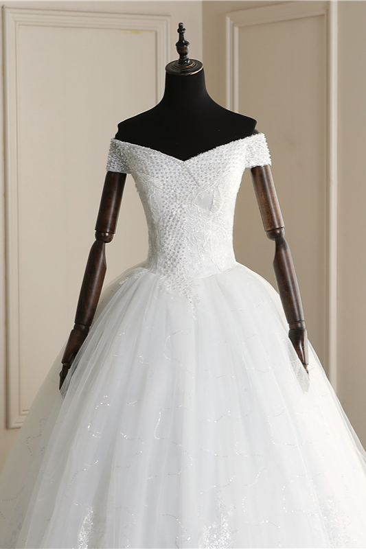 A-line Cap Sleeves Floor-length Tulle Bridal Dress With Lace 5