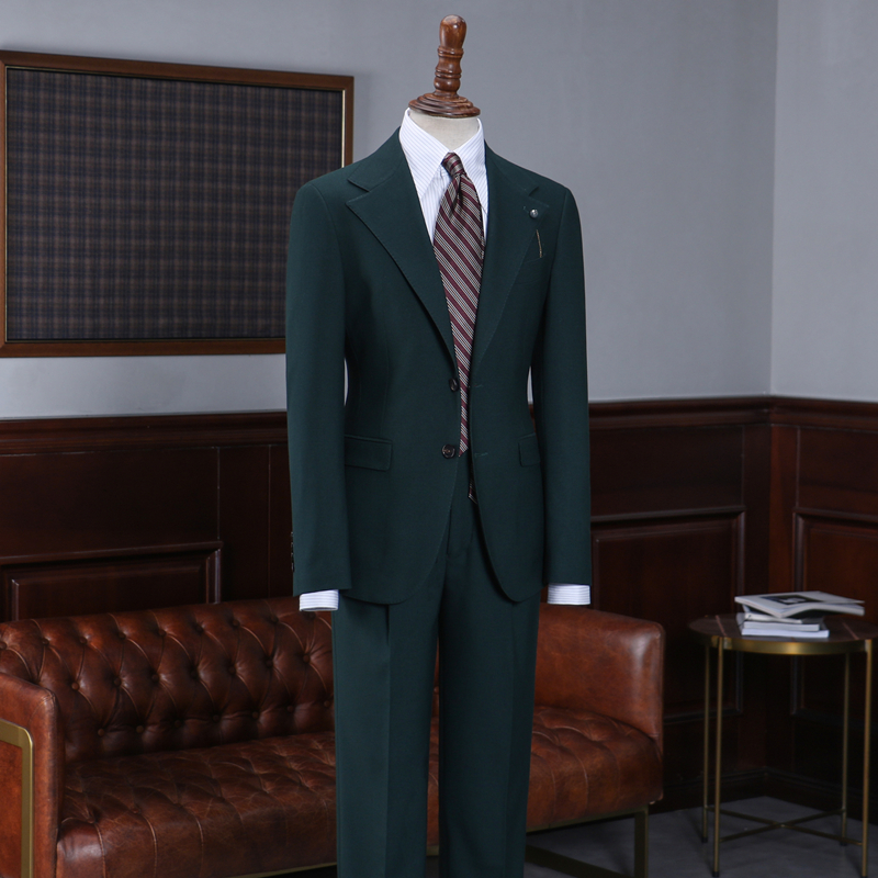 Dark Green Notched Lapel Business Suit 2