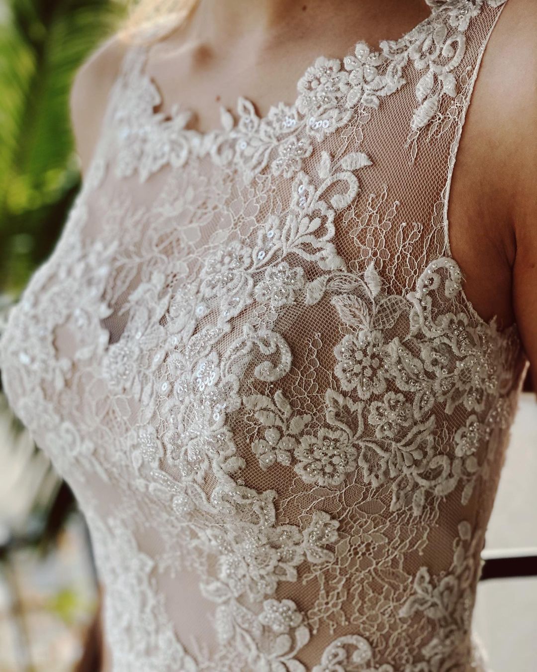 A-line Jewel Neck Sleeveless Court Train Satin Wedding Gown With Lace 4