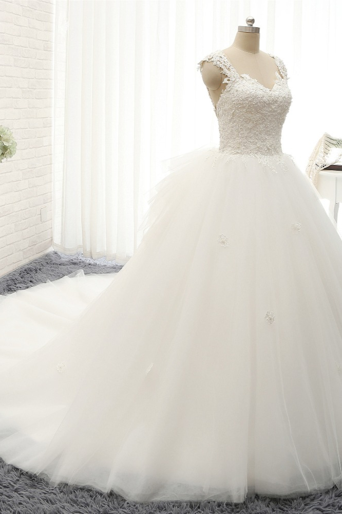 A-line Straps Sleeveless Floor-length Tulle Bridal Dress With Appliques 4