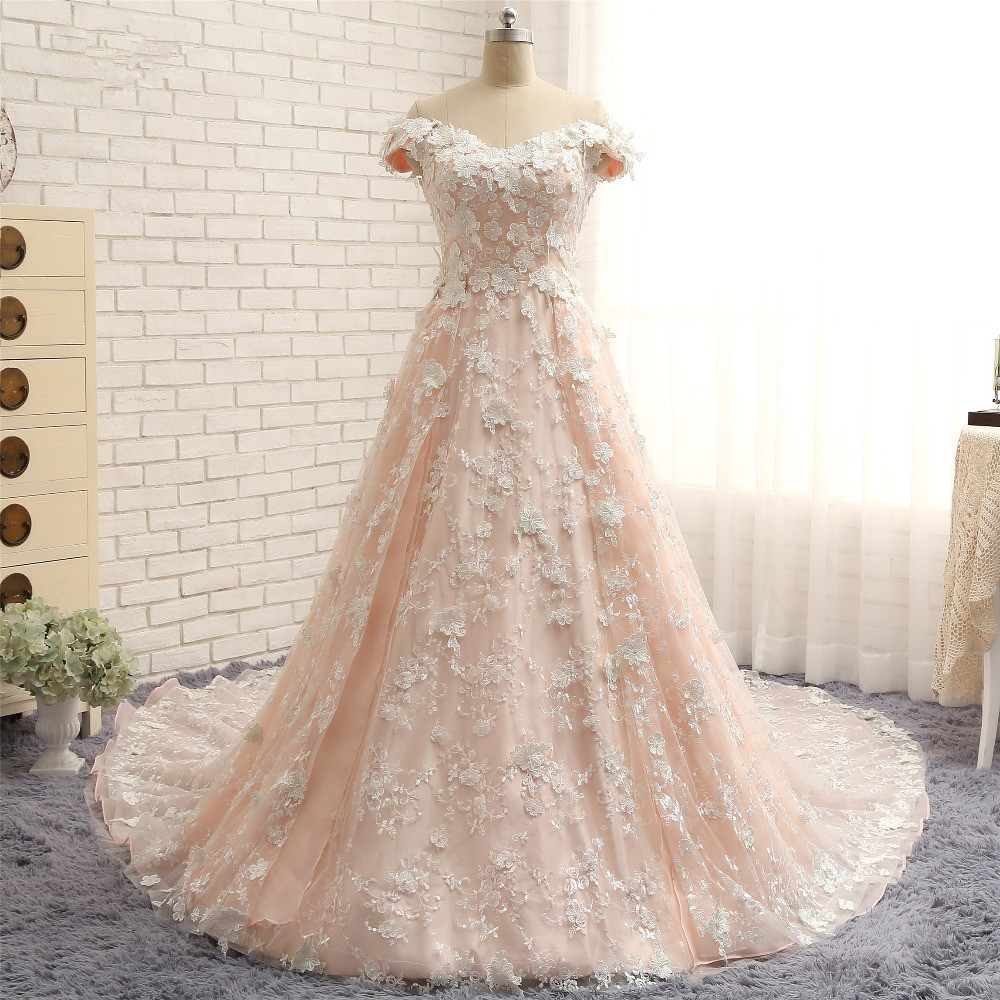 A-line Off-the-shoulder V-neck Floor-length Bridal Attire With Lace 5