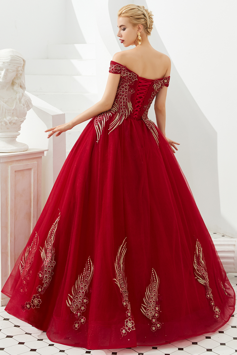 Ball Gown Off-the-shoulder Cap Sleeves Sweep / Brush Train Tulle Formal Dress With Beading 5