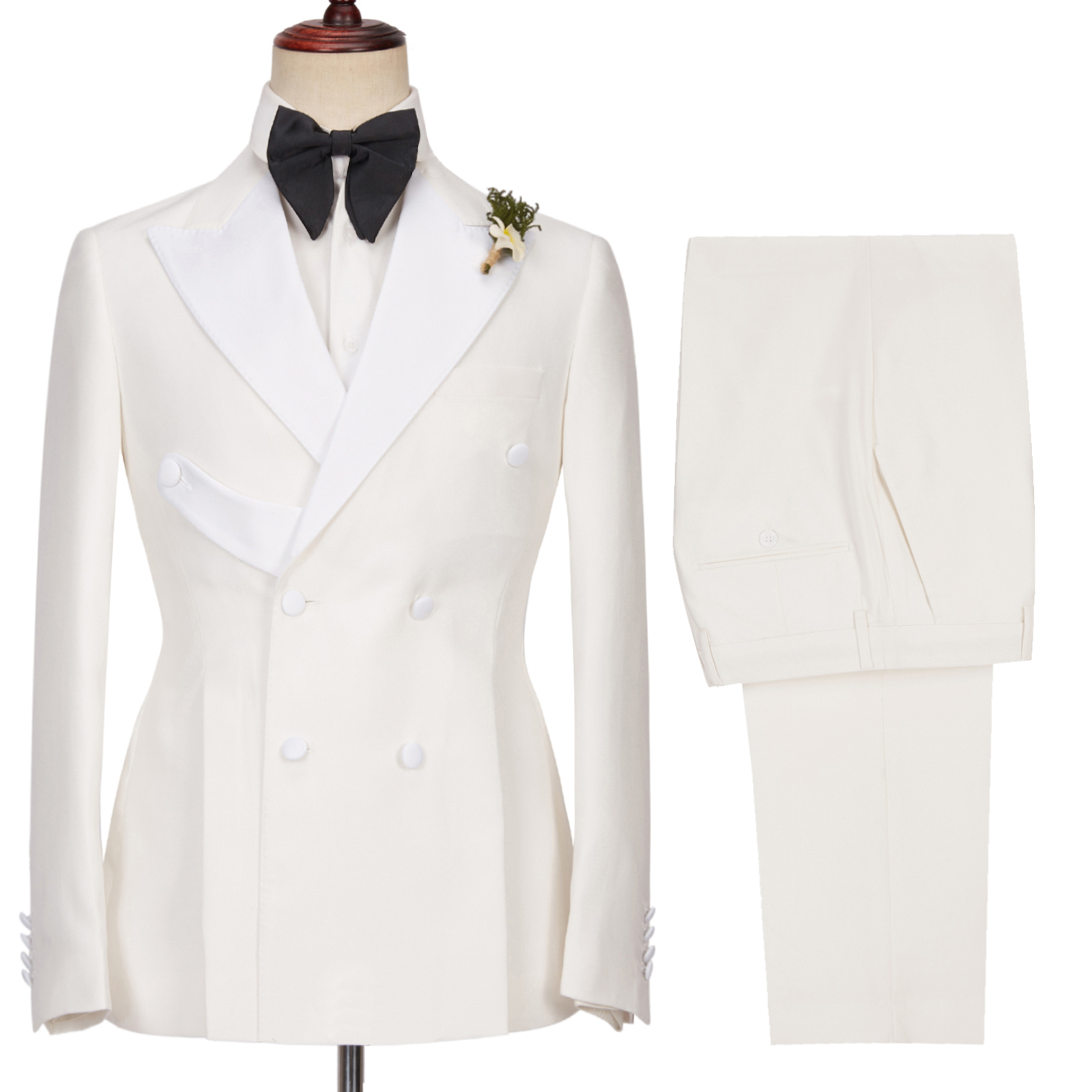 White Peaked Lapel Double Breasted Wedding Men Suit 2