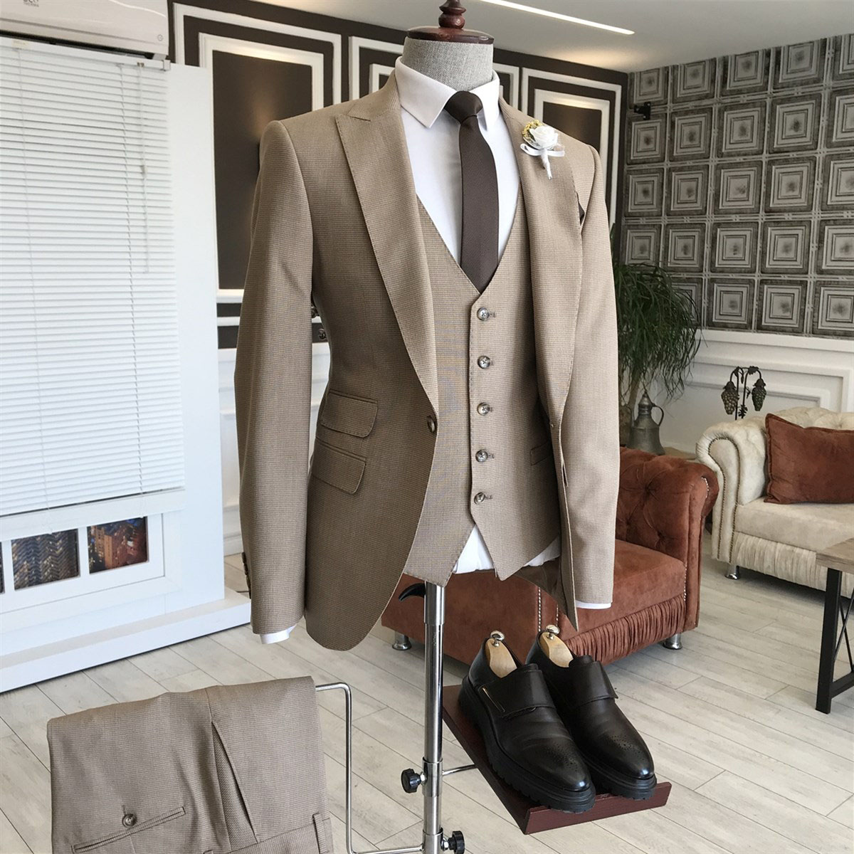 Light Brown Slim Fit Business Suit 2