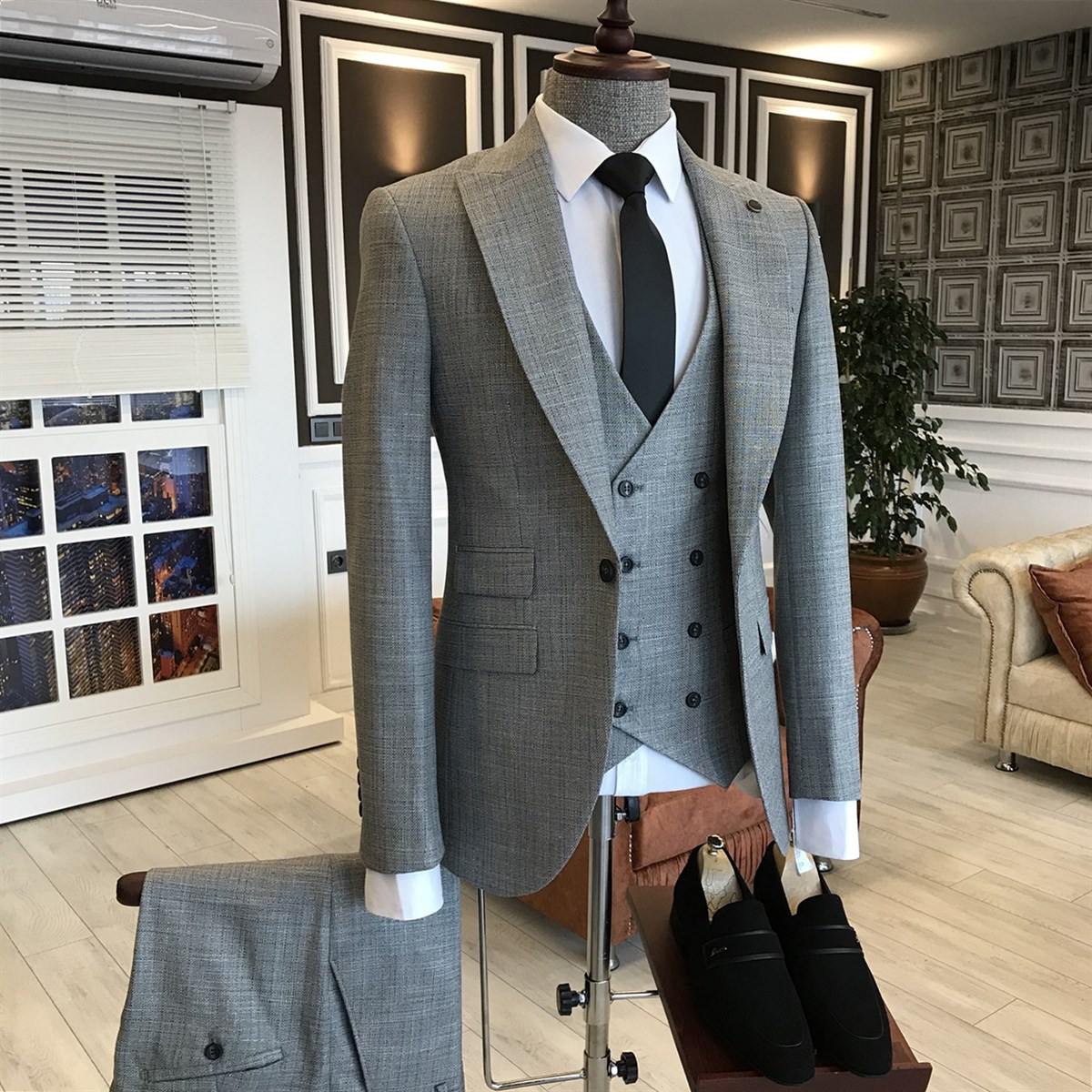 Gray Plaid Single Breasted Formal Menswear 2