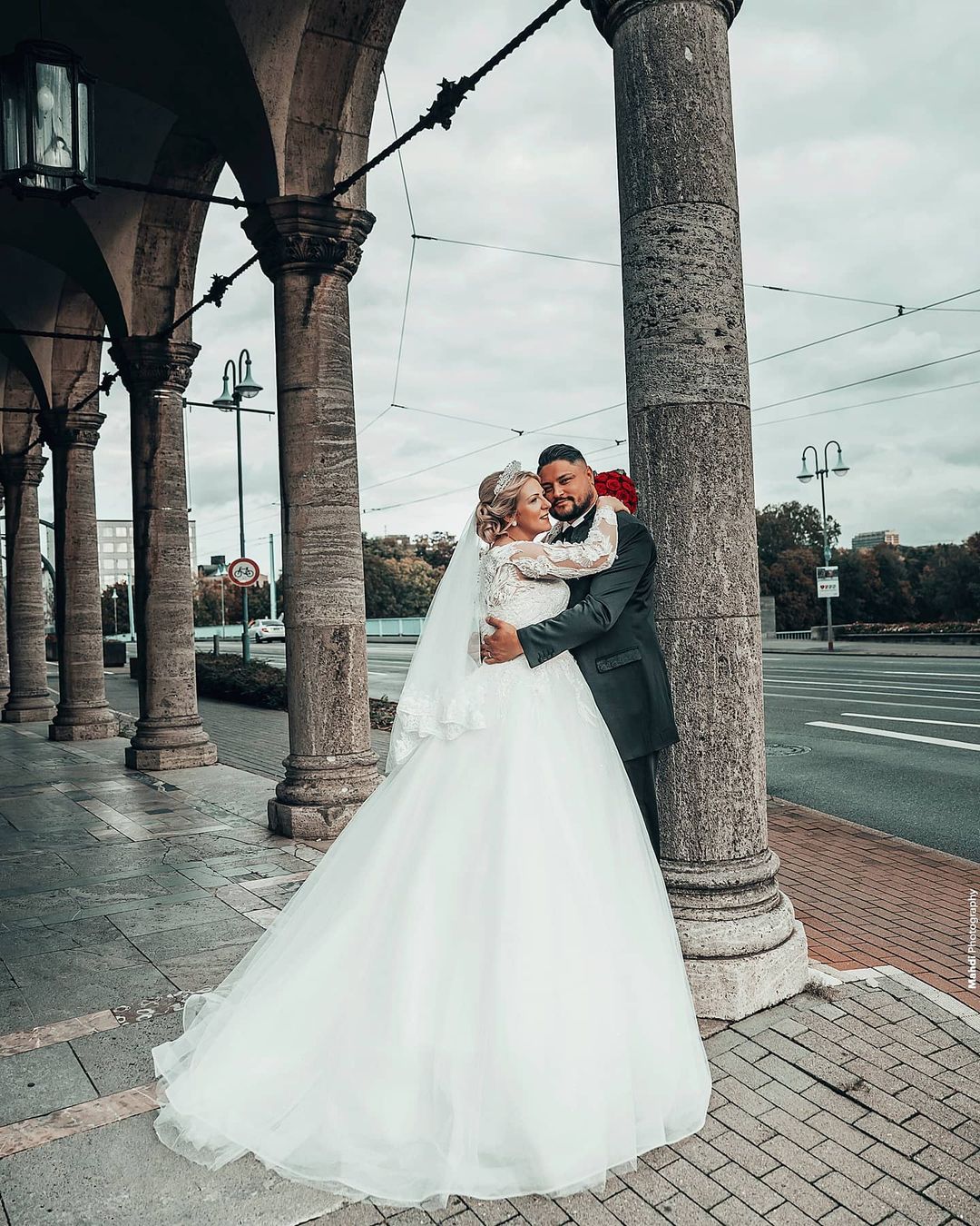 Jewel Neck Long Sleeves Sweep / Brush Train Tulle Wedding Gown With Pearls 3