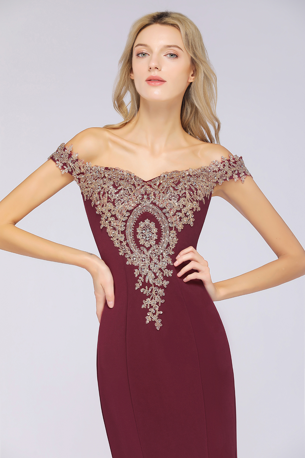 Mermaid Bateau Neck Cap Sleeves Sweep / Brush Train Bridesmaid Gown With Rhinestone 35