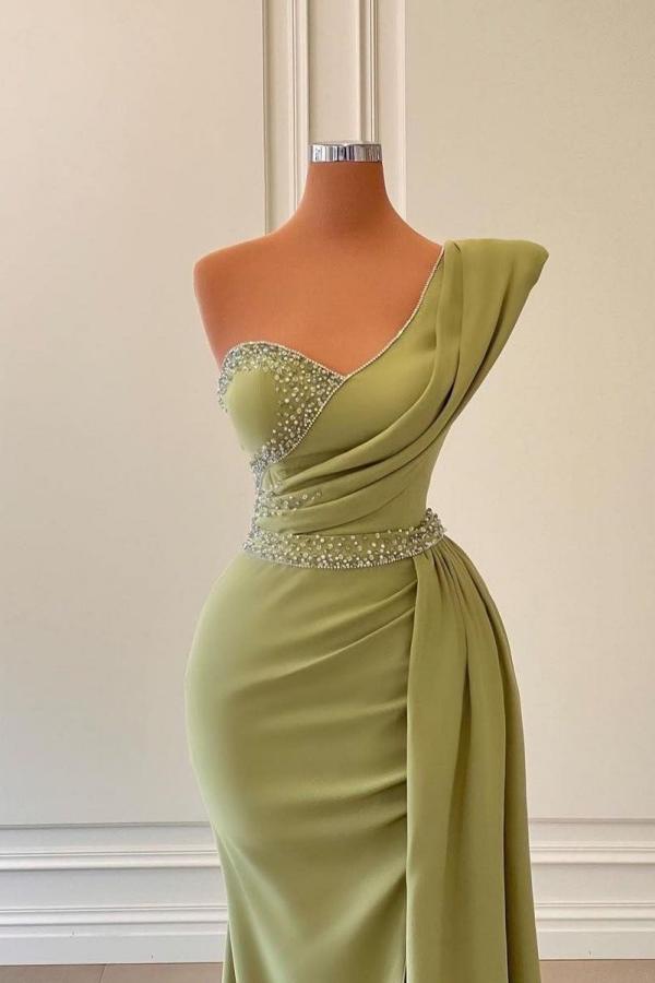 Mermaid One Shoulder Sleeveless Floor-length 100D Chiffon Evening Dress With Beading 2