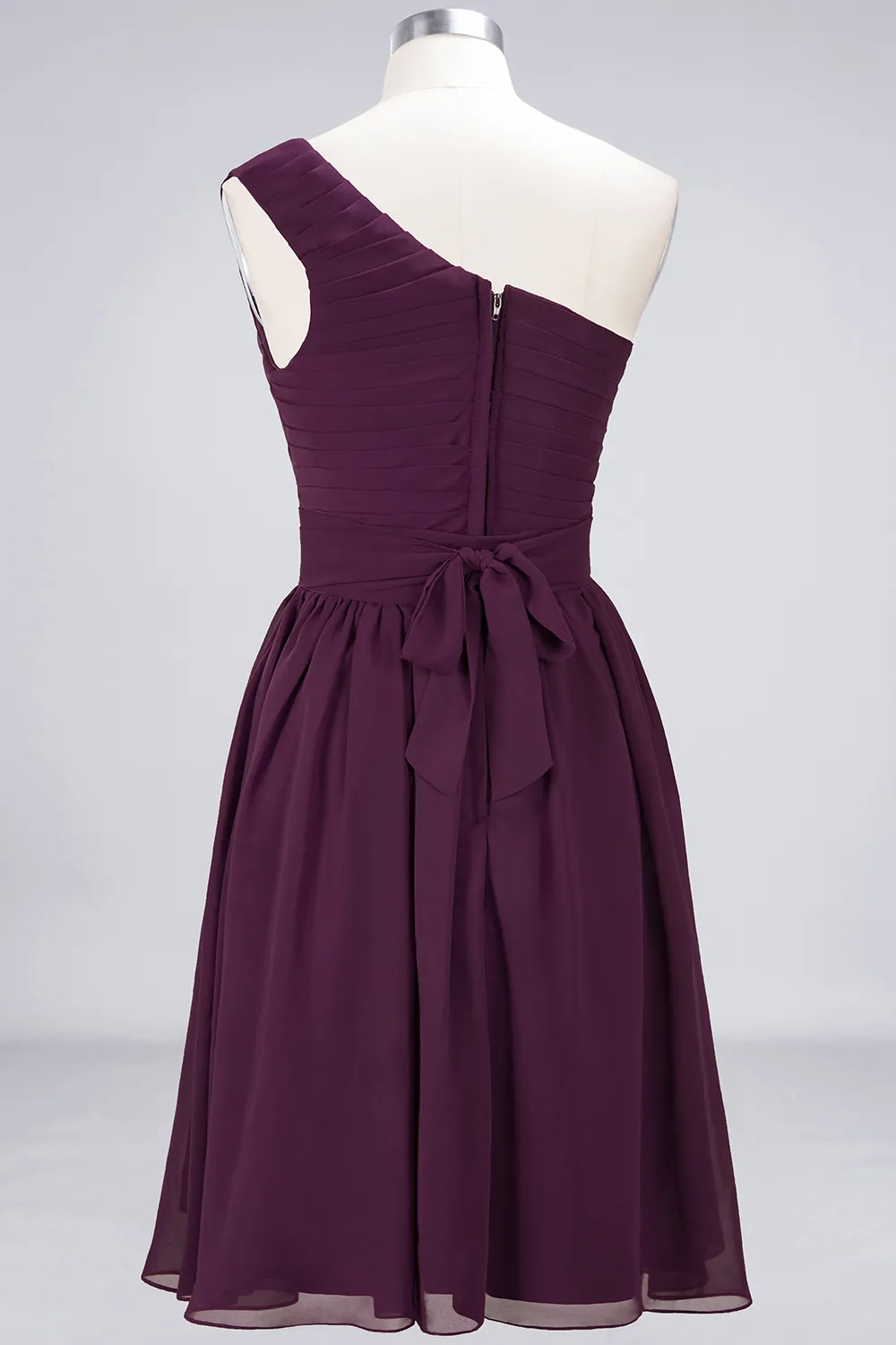 A-line One Shoulder Sleeveless Knee-length 100D Chiffon Bridesmaid Dress With Ruffles 4