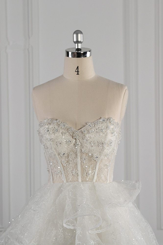 Ball Gown Strapless Sweetheart Neck Sleeveless Floor-length Tulle Wedding Dress With Lace 4