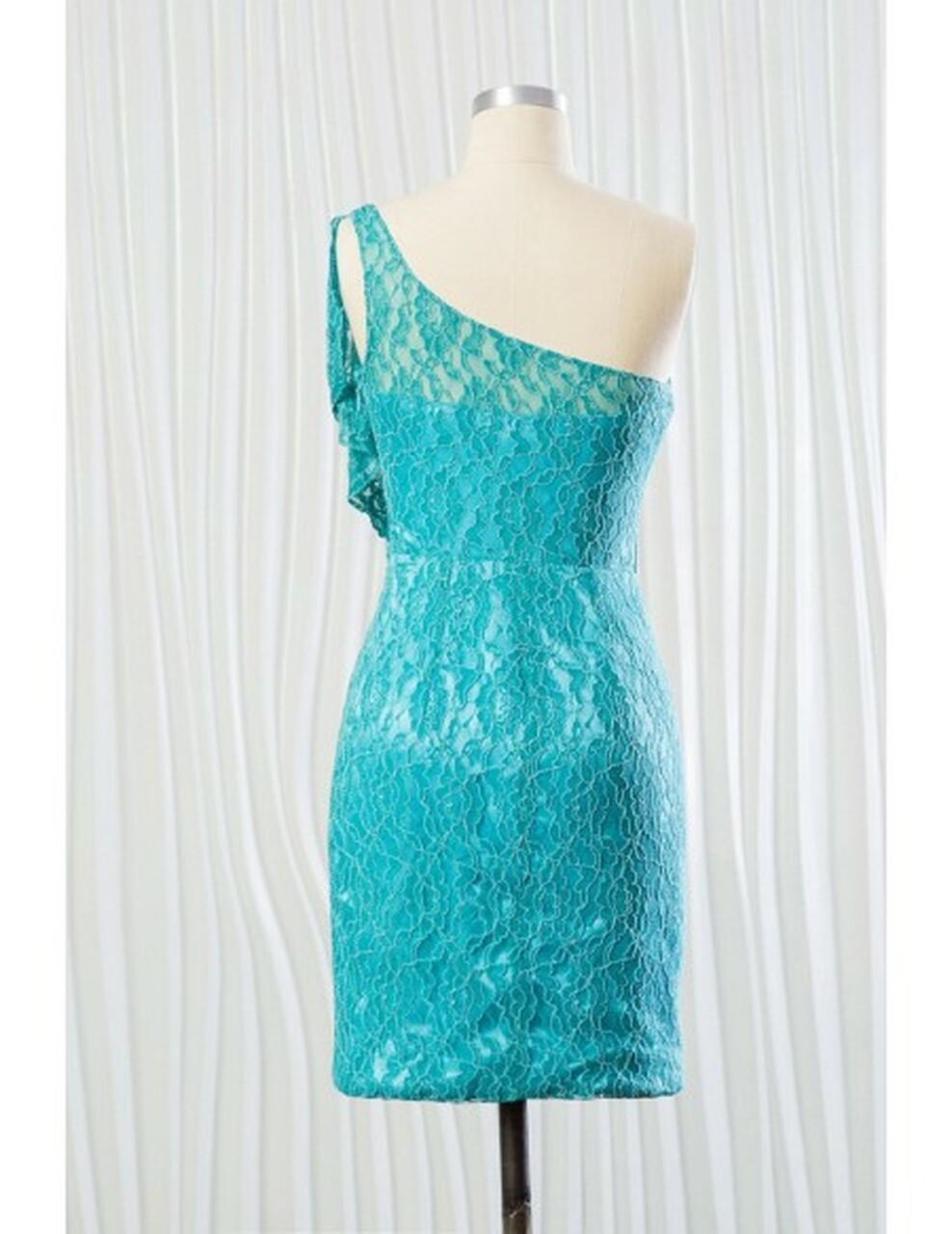 A-line One Shoulder Sleeveless Knee-length Bridesmaid Gown With Lace 3