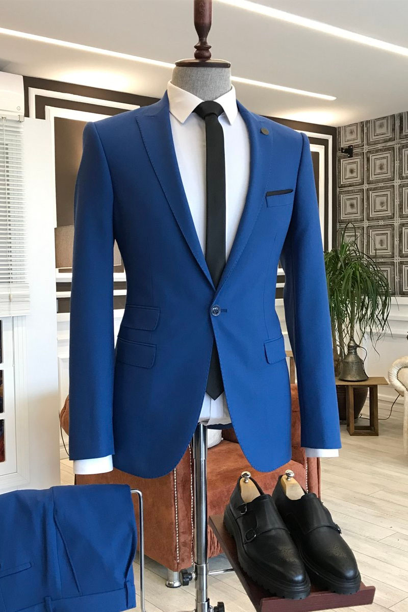 Royal Blue Bespoke Suit with Peaked Lapel 1