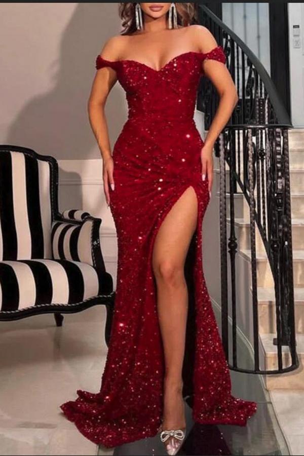 Mermaid Off-the-shoulder Sleeveless Floor-length Formal Dress With Sequins 5