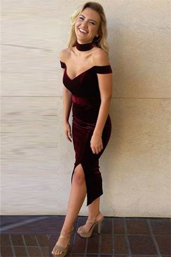Mermaid Off-the-shoulder Sleeveless Tea-length Evening Gown 2