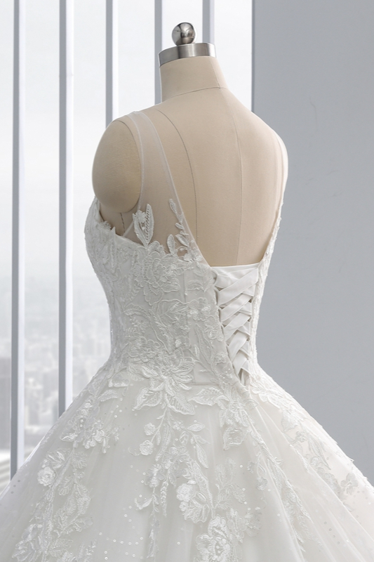 Ball Gown Jewel Neck Sleeveless Floor-length Tulle Bridal Dress With Sequins 7