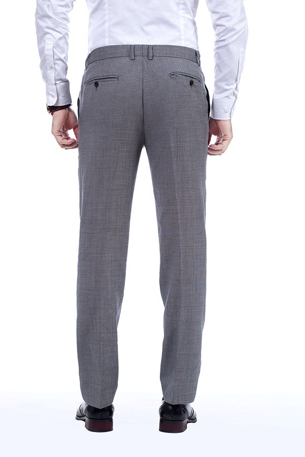 Grey Slim Fit Wool Blend Men's Suit with Notch Lapel and Two Flap Pockets 8