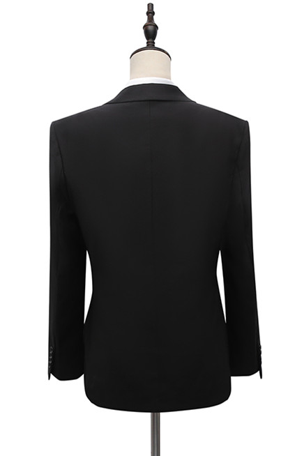 Black Slim Fit Peaked Lapel Men's Suit with Adjustable Buckle 2