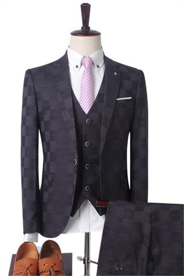 Dark Red Plaid Prom Suit 3