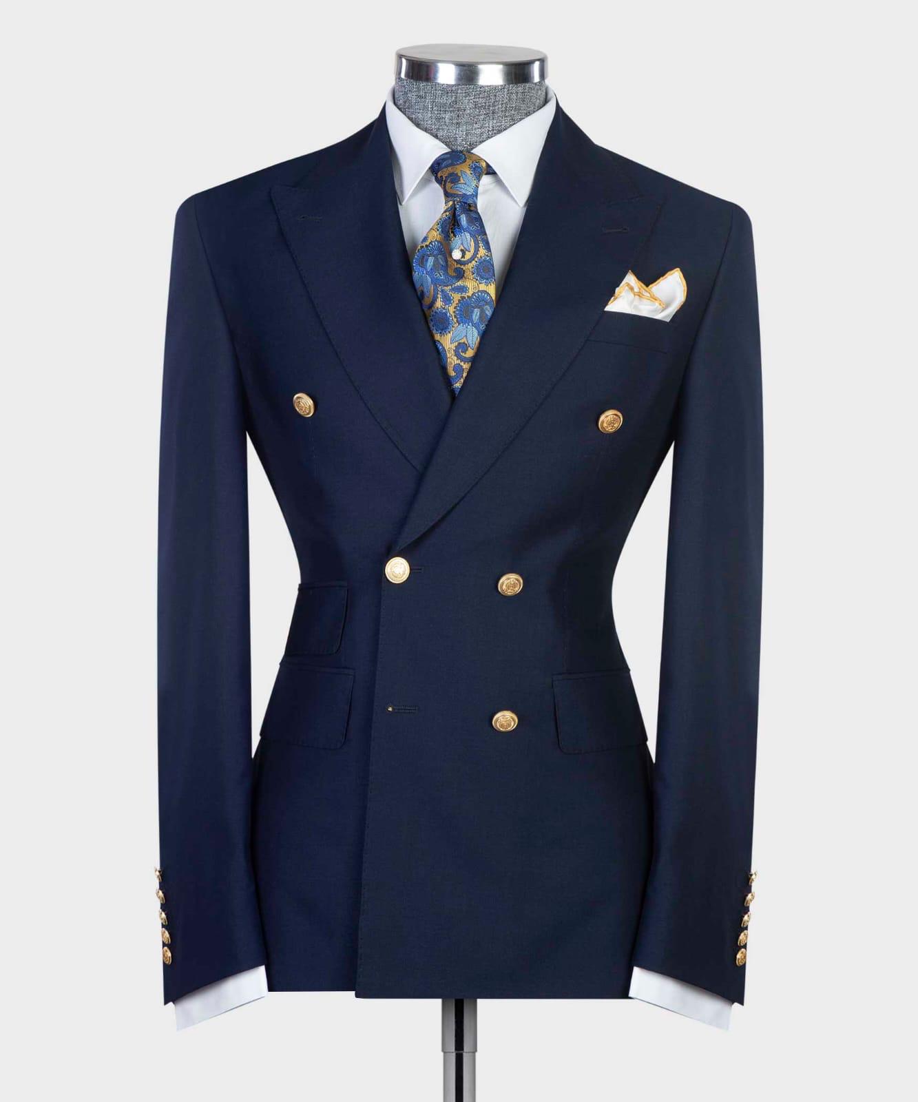 Navy Double Breasted Slim Fit Bespoke Men Suit for Prom 4