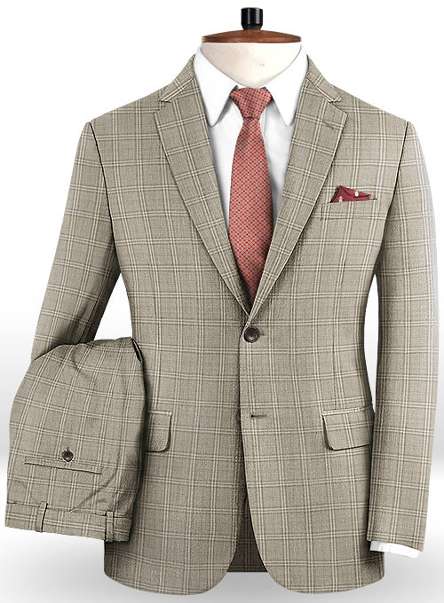 Slim Fit Khaki Checked Two Pieces Tuxedo Online Men Suits 2