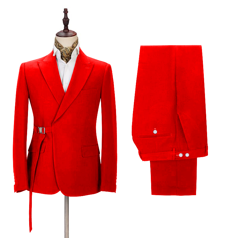 Bright Red Buckle Button Men's Formal Suit 2
