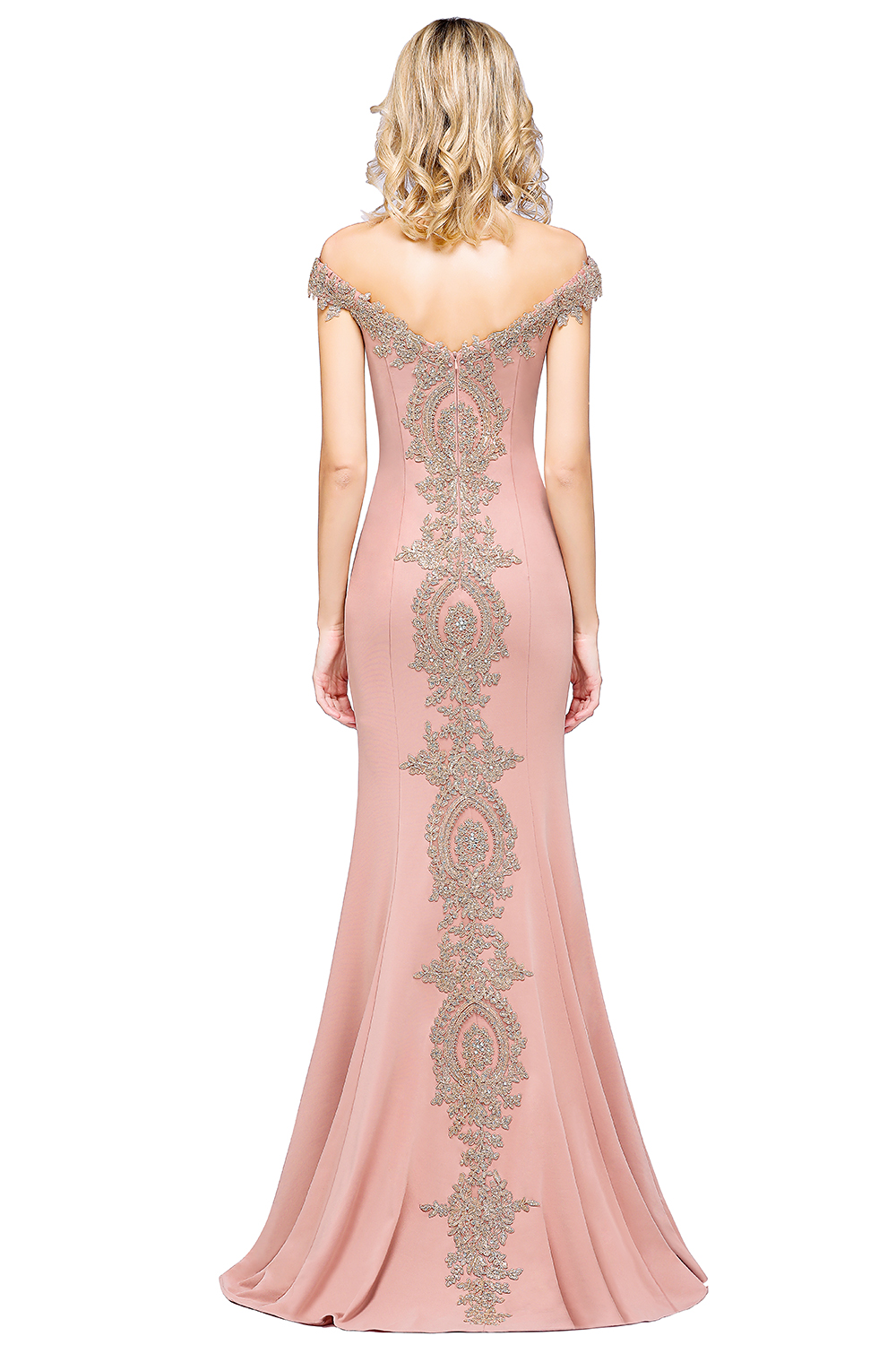 Mermaid Bateau Neck Cap Sleeves Sweep / Brush Train Bridesmaid Gown With Rhinestone 8