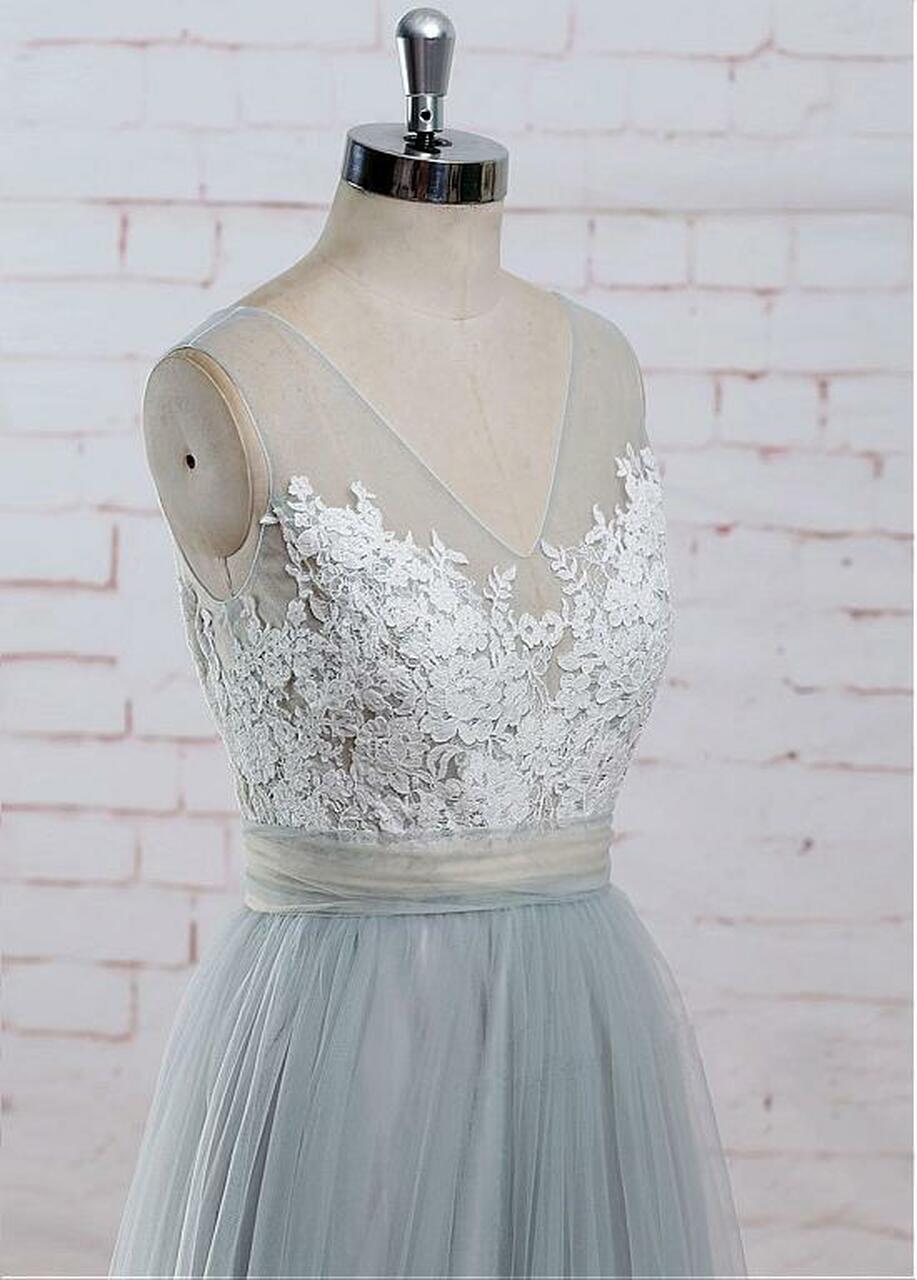 A-line V-neck Sleeveless Bridesmaid Dress With Sweep / Brush Train 2