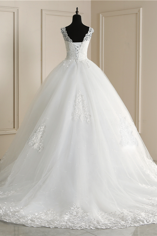 A-line V-neck Sleeveless Floor-length Tulle Bridal Attire With Lace 2