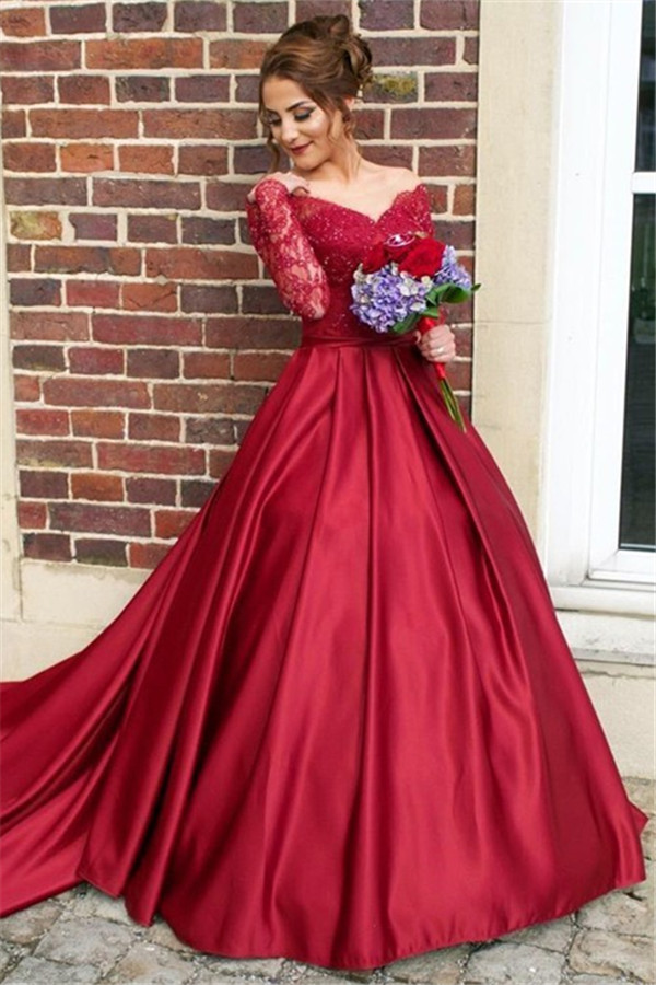 Ball Gown Off-the-shoulder Court Train Evening Dress With Lace 1