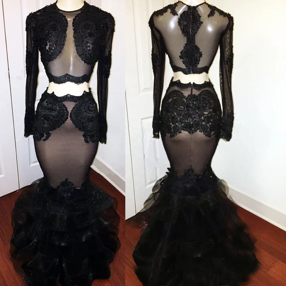 Mermaid Jewel Neck Sweep / Brush Train Tulle Evening Dress With Lace 2