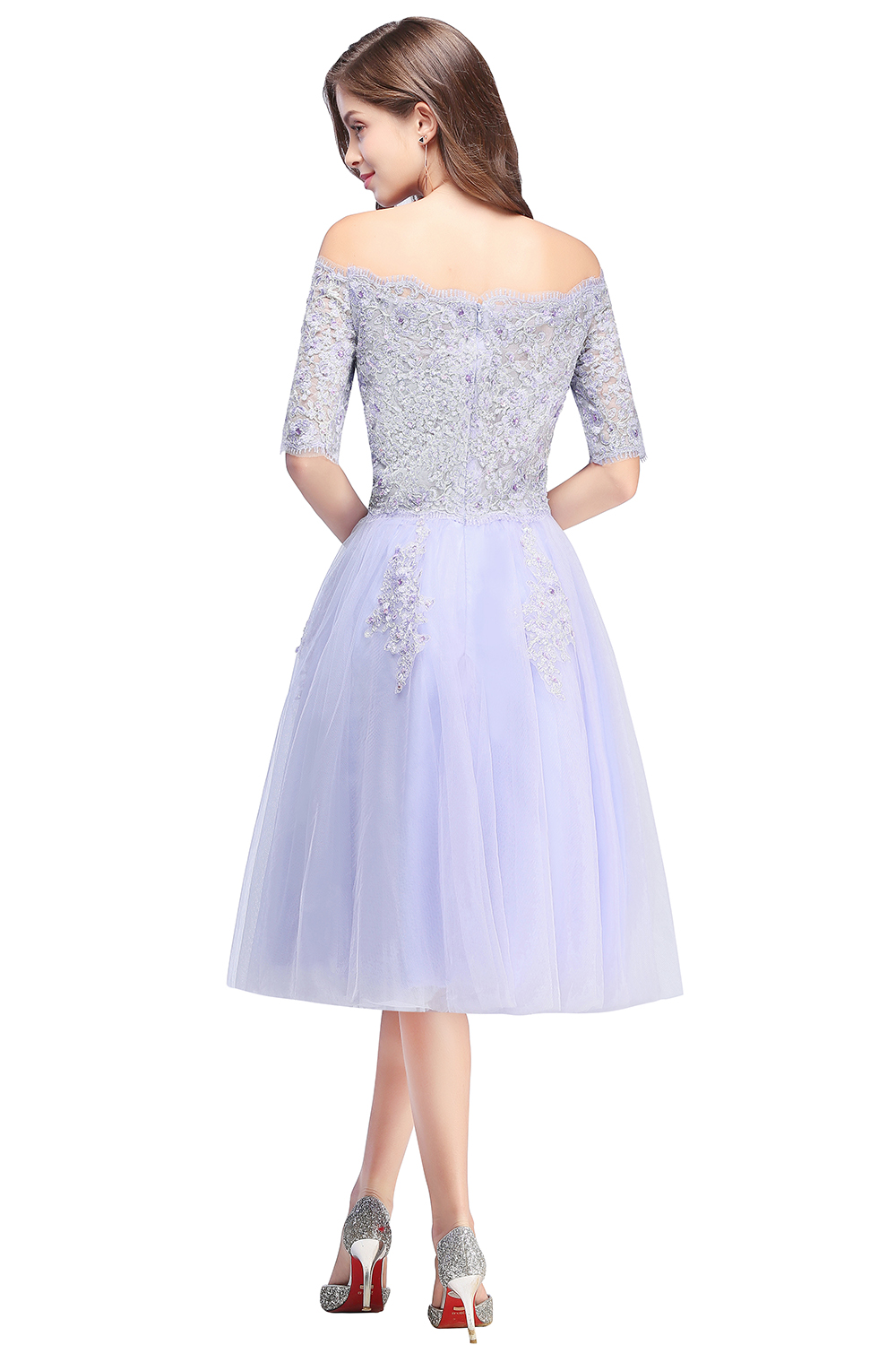 A-line Bateau Neck Sleeveless Knee-length Tulle Homecoming Dress With Appliques 4