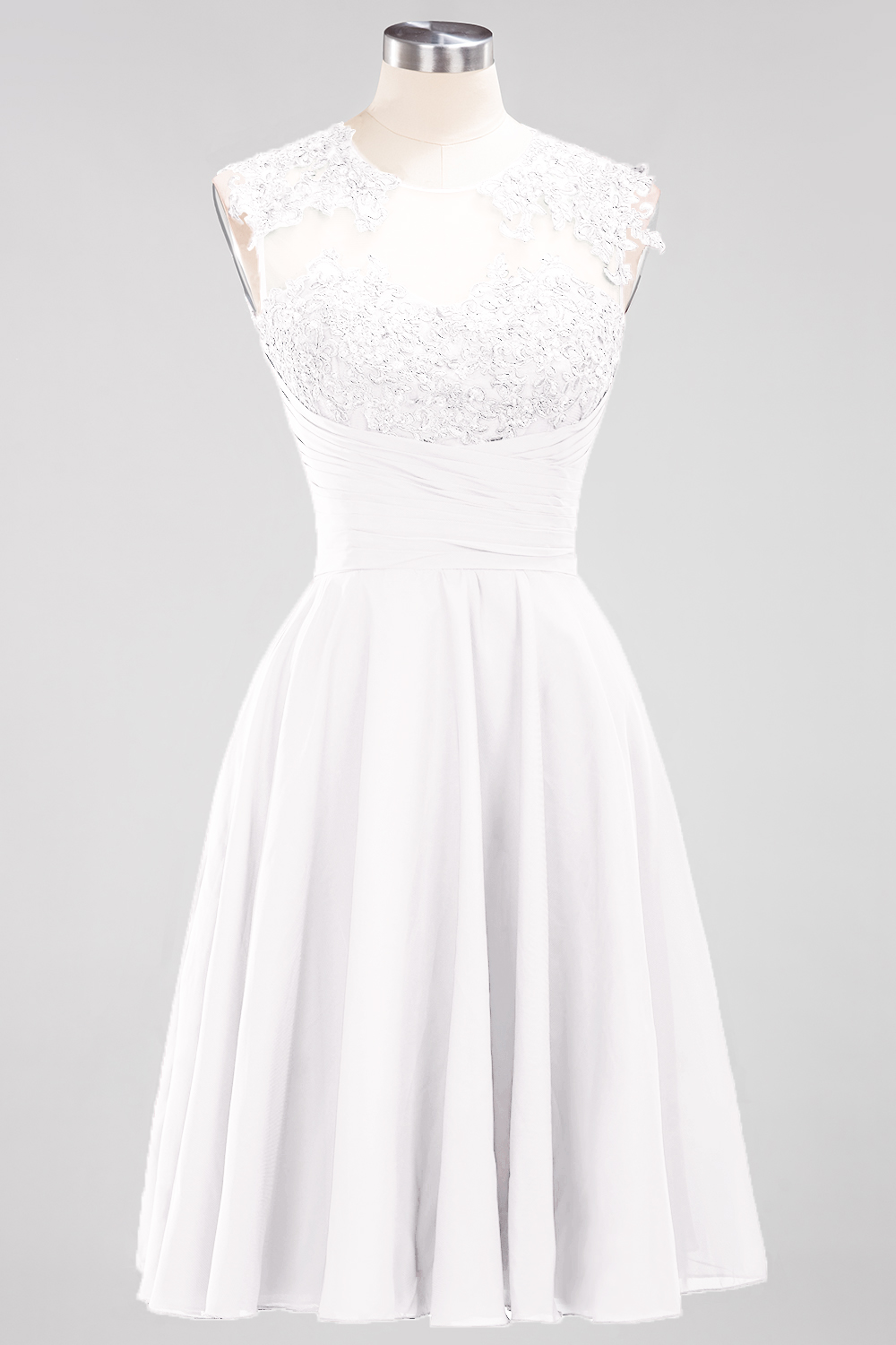 A-line Jewel Neck Sleeveless Knee-length 100D Chiffon Bridesmaid Dress With Appliques 3