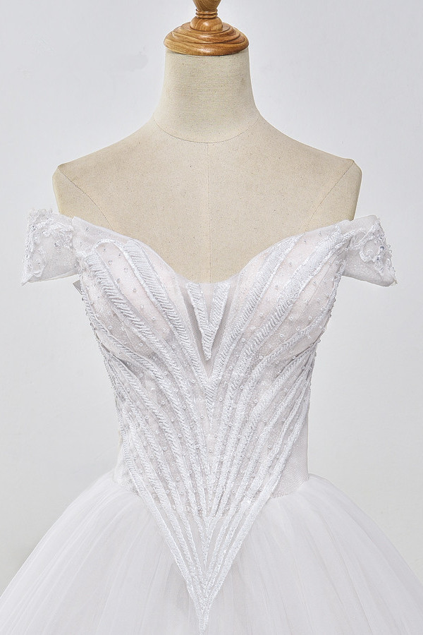 Ball Gown Off-the-shoulder Sweetheart Neck Sleeveless Floor-length Tulle Bridal Dress With Ruffles 4