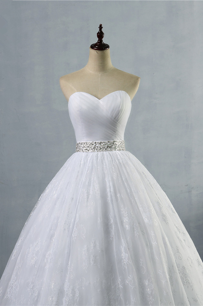 A-line Sweetheart Neck Sleeveless Floor-length Tulle Bridal Attire With Lace 4