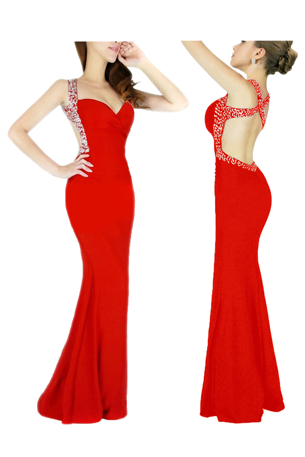Mermaid Straps Sleeveless Sweep / Brush Train Spandex Evening Dress With Beading 4