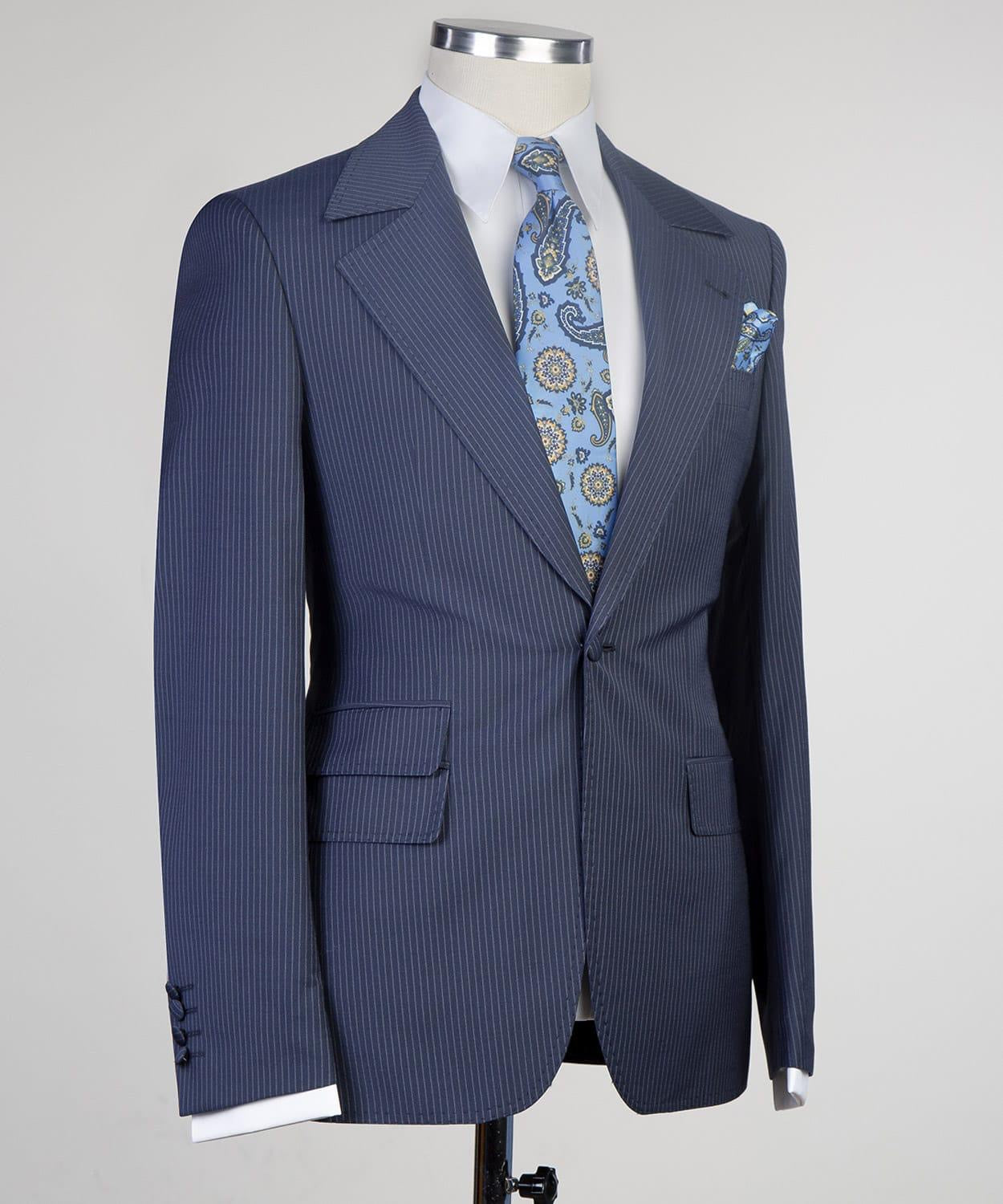 Navy Stripe Three Pieces Men Suit with Notched Lapel 3