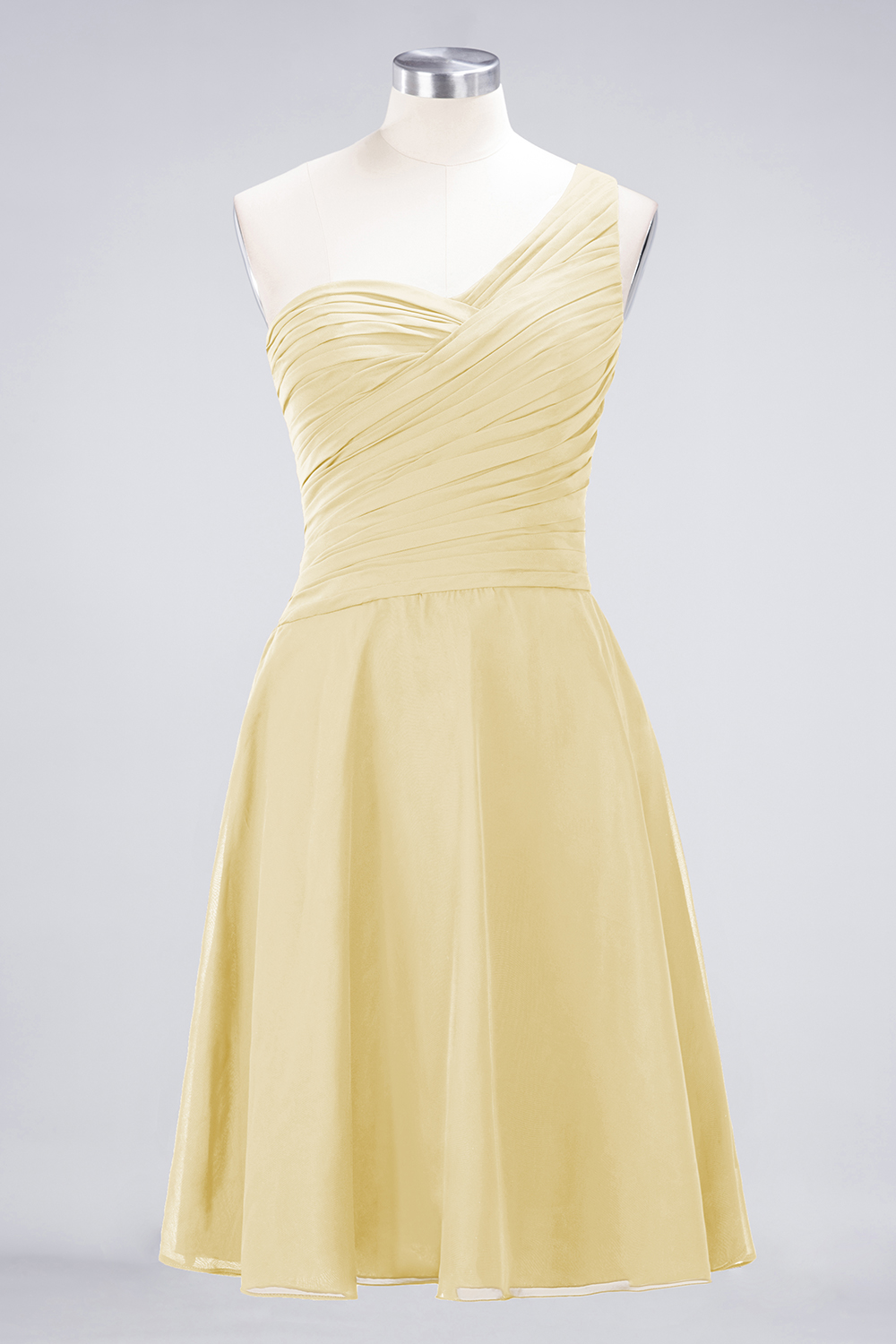 A-line One Shoulder Sweetheart Neck Sleeveless Knee-length 100D Chiffon Bridesmaid Attire With Ruffles 35