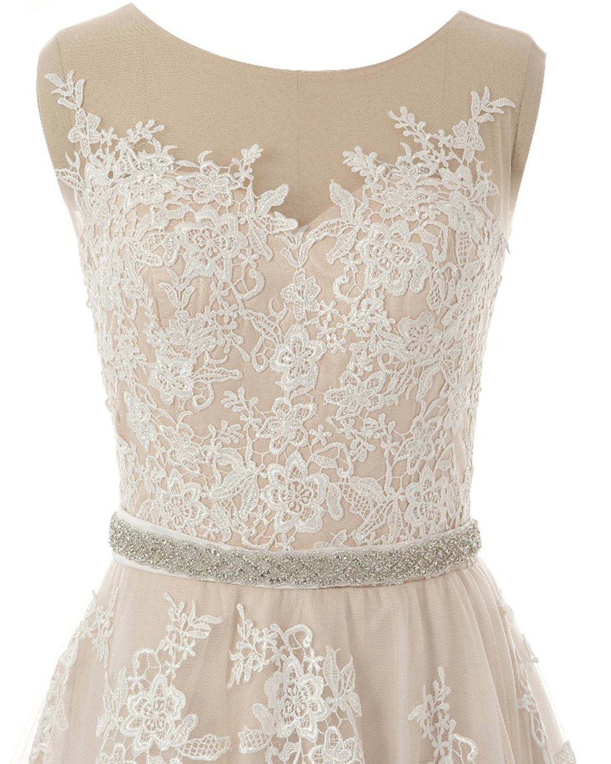 A-line Jewel Neck Sleeveless Floor-length Tulle Wedding Gown With Lace 4