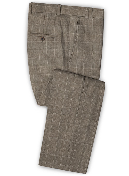 Camel Plaid Linen Wedding Men Suits 3