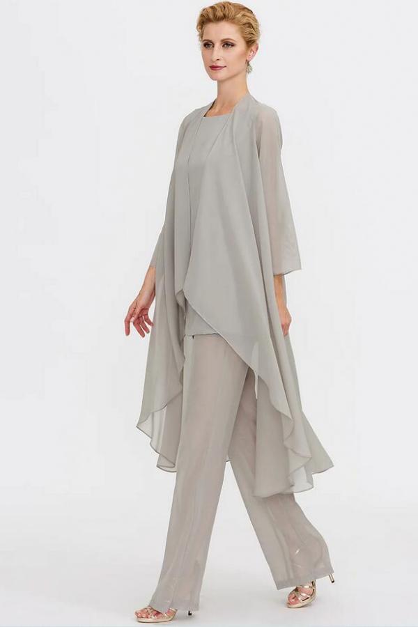 Plus Size Floor Length Pantsuit 3 Piece Suit Mother of the Bride Dress with Chiffon 6